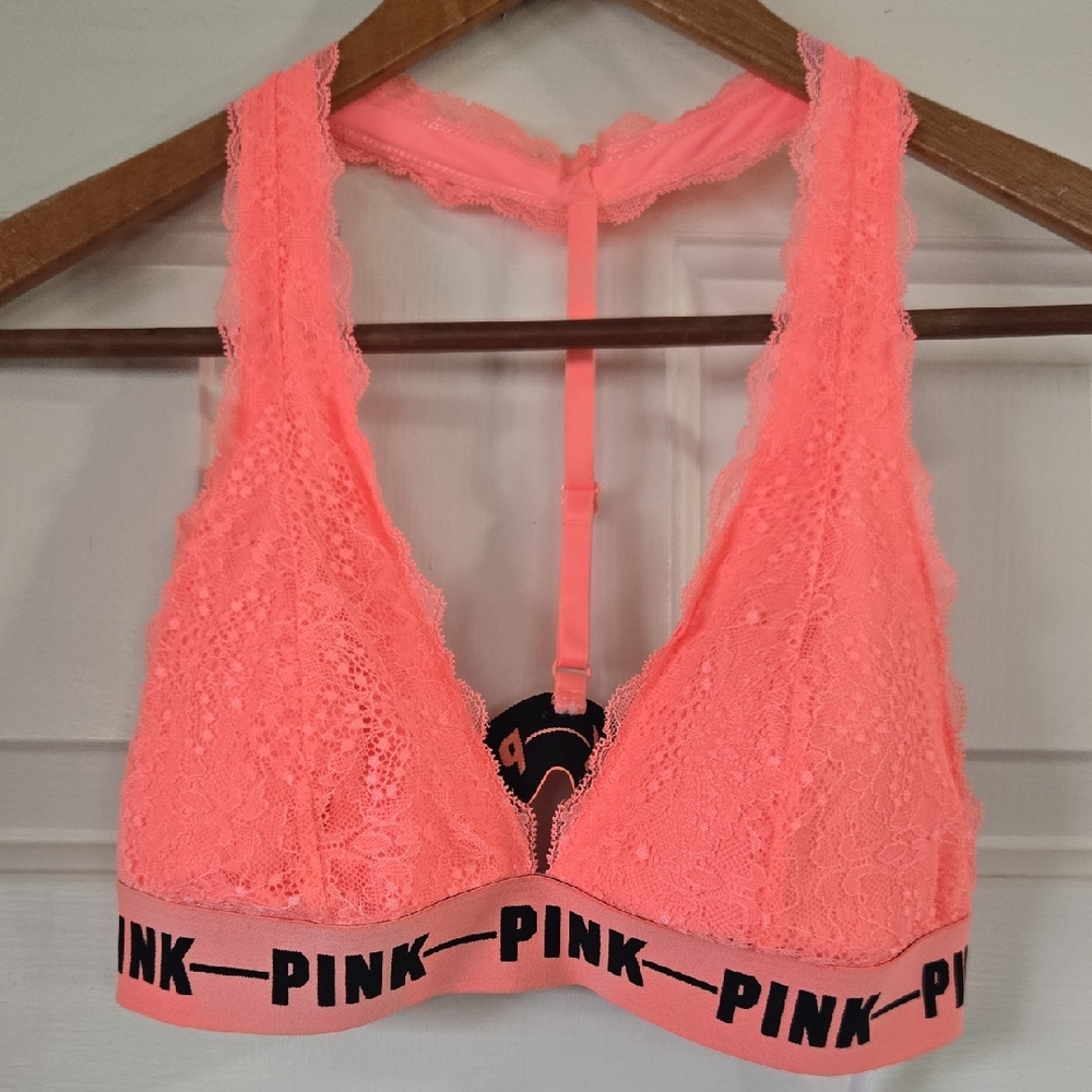 PINK Victoria's Secret Neon Coral Lace Bralette. Slightly Padded Size xs